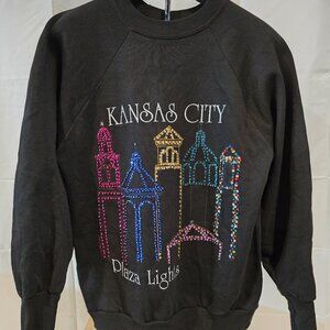 Vintage 1990s KANSAS CITY Plaza Lights Sequin Bead Bedazzled Black Sweatshirt